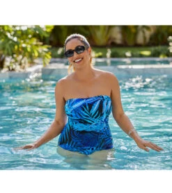 Longitude Women's Jungle Boogie Side Shirred Bandeau Long Torso One Piece Swimsuit -Swimming Equipment Shop 8646006767784 turquoiseblue 7a