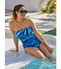 Longitude Women's Jungle Boogie Side Shirred Bandeau Long Torso One Piece Swimsuit -Swimming Equipment Shop 8646006767784 turquoiseblue 8a