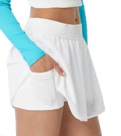 Beach House Women's Solid Woven Stretch Dynamic Wide Band Swim Skort -Swimming Equipment Shop 8646665568424 white 3a