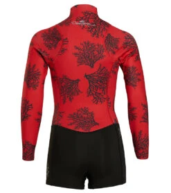 Xcel Girl's Ocean Ramsey 2/1mm Water Inspired Axis Long Sleeve Front Zip Spring Wetsuit -Swimming Equipment Shop 8647355793576 blackredcoralprint 2a