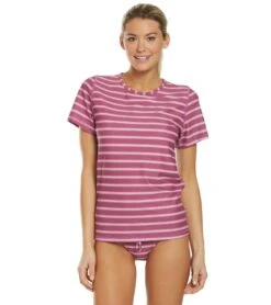 Level Six Women's Coastal Short Sleeve Loose Fitting Surf Tee -Swimming Equipment Shop 8647489159336 blockstripelightpink 1a