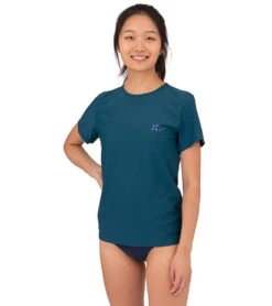 Level Six Women's Coastal Short Sleeve Loose Fitting Surf Tee -Swimming Equipment Shop 8647489159336 darktealbadge 2a