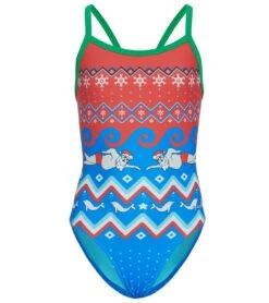 Sporti Limited Edition Ugly Sweater Swimming Santa Thin Strap One Piece Swimsuit Youth (22-28)