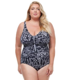 Profile By Gottex Women's Plus Size Pervian Nights V Neck One Piece Swimsuit -Swimming Equipment Shop 8647923597480 blkwht