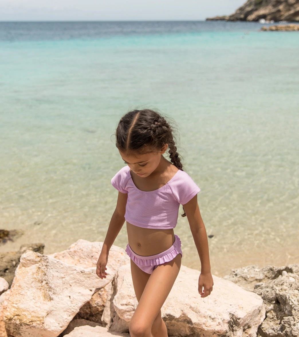 Snapper Rock Girls' Lavender Rib Crop SS Rashguard Top (Toddler, Little Kid, Big Kid) 6 Snapper Rock Girls' Lavender Rib Crop SS Rashguard Top (Toddler, Little Kid, Big Kid) - Image 4