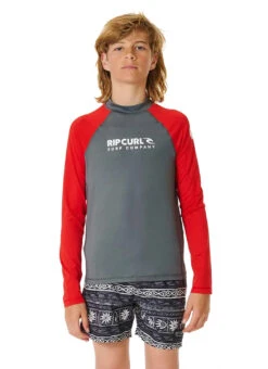 Rip Curl Boys' Shock UPF 50+ Long Sleeve Rashguard (Big Kid) -Swimming Equipment Shop 8648335392936 red 1a