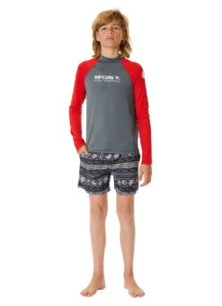 Rip Curl Boys' Shock UPF 50+ Long Sleeve Rashguard (Big Kid) -Swimming Equipment Shop 8648335392936 red 4a