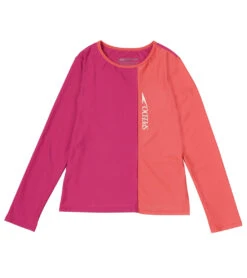 Speedo Girls' Long Sleeve Solid Blocked Logo Rashguard (Big Kid) -Swimming Equipment Shop 8648355250344 roseviolet 1a