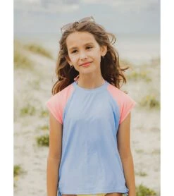 Snapper Rock Girls' Cornflower Peach Sleeve Short Sleeve Rash Guard (Toddler, Little Kid, Big Kid) 13 Snapper Rock Girls' Cornflower Peach Sleeve Short Sleeve Rash Guard (Toddler, Little Kid, Big Kid) -Swimming Equipment Shop 8648409776296 blue 3a