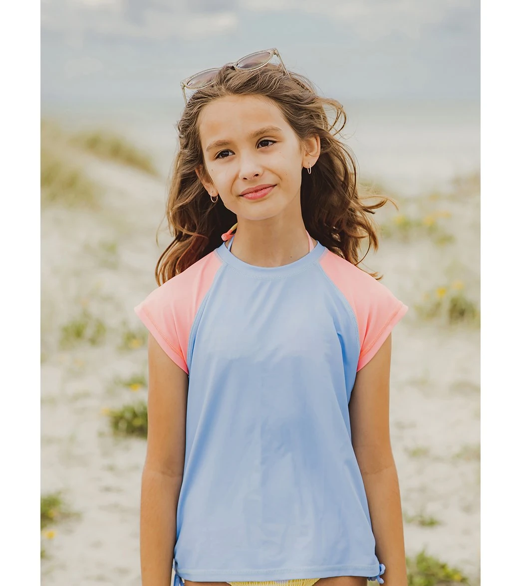 Snapper Rock Girls' Cornflower Peach Sleeve Short Sleeve Rash Guard (Toddler, Little Kid, Big Kid) 5 Snapper Rock Girls' Cornflower Peach Sleeve Short Sleeve Rash Guard (Toddler, Little Kid, Big Kid) - Image 3