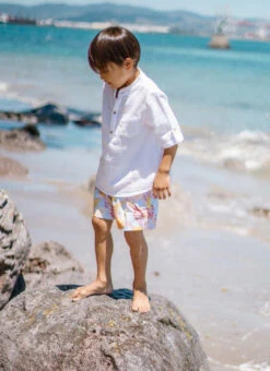 Snapper Rock Boys' Boho Tropical Sustainable Swim Trunks (Toddler, Little Kid, Big Kid) -Swimming Equipment Shop 8648482914472 blue 3a