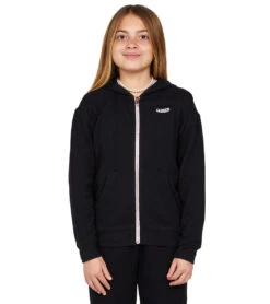 Volcom Girls' Lil Zip Fleece Hoodie (Big Kid) -Swimming Equipment Shop 8648928821416 black 1a