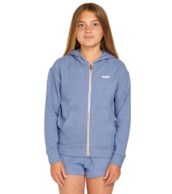 Volcom Girls' Lil Zip Fleece Hoodie (Big Kid) -Swimming Equipment Shop 8648928821416 washedblue 1a