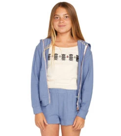 Volcom Girls' Lil Zip Fleece Hoodie (Big Kid) -Swimming Equipment Shop 8648928821416 washedblue 3a