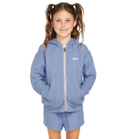 Volcom Girls' Lil Zip Fleece Hoodie (Big Kid) -Swimming Equipment Shop 8648928821416 washedblue 4a
