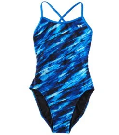 TYR Girls' Vitric Trinityfit One Piece Swimsuit -Swimming Equipment Shop 8649223766184 blue 1a