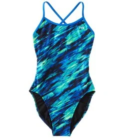 TYR Girls' Vitric Trinityfit One Piece Swimsuit -Swimming Equipment Shop 8649223766184 bluegreen