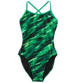 TYR Girls' Vitric Trinityfit One Piece Swimsuit -Swimming Equipment Shop 8649223766184 green 1a