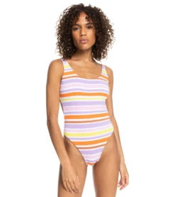 Roxy Women's Surf Kind Kate Reversible One Piece Swimsuit -Swimming Equipment Shop 8649250308264 brightwhitealohastripehori