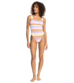 Roxy Women's Surf Kind Kate Reversible One Piece Swimsuit -Swimming Equipment Shop 8649250308264 brightwhitealohastripehori 4a