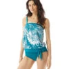 Beach House Women's Abstract Palm Nora Side Tie Blouson Tankini Top