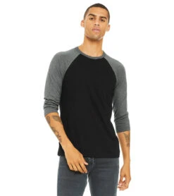Bella + Canvas Unisex 3/4-Sleeve Baseball T-Shirt -Swimming Equipment Shop 8650165944488 blackdeepheather 3a