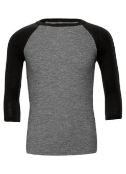 Bella + Canvas Unisex 3/4-Sleeve Baseball T-Shirt -Swimming Equipment Shop 8650165944488 greycharcoalblacktriblend
