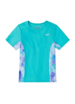 Speedo Girls' Short Sleeve Printed Splice Rashguard (Little Kid, Big Kid) -Swimming Equipment Shop 8650432512168 2t