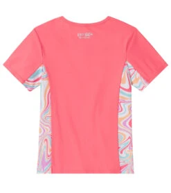 Speedo Girls' Short Sleeve Printed Splice Rashguard (Little Kid, Big Kid) -Swimming Equipment Shop 8650432512168 coralparadise 2a