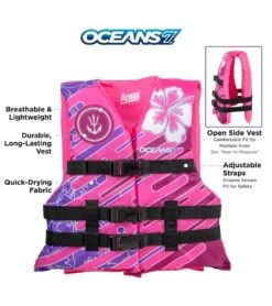 Aqua Leisure Kids' USCGA 3 Buckle Personal Flotation Device (50-90 Lbs.) -Swimming Equipment Shop 8651298439336 pink 3a