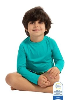 Bloq UV Youth Crew Neck Long Sleeve UPF 50 Swim Shirt -Swimming Equipment Shop 8652600279208 caribbeanblue 2a