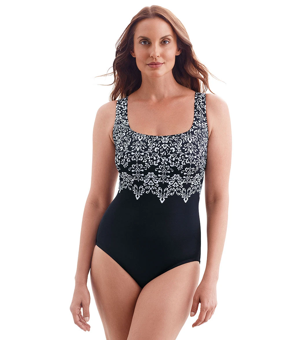 Longitude Women's Garland Edge Double X Back Tank Long Torso One Piece Swimsuit 8 Longitude Women's Garland Edge Double X Back Tank Long Torso One Piece Swimsuit - Image 6