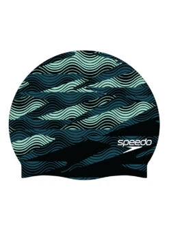 Speedo Printed Silicone Swim Cap -Swimming Equipment Shop 8667190657192 darktealsemitide 1a