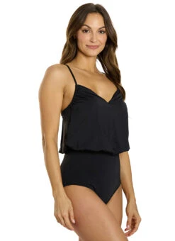 Jantzen Women's Solid Katrina Blouson One Piece Swimsuit -Swimming Equipment Shop 8669965385896 black 2a