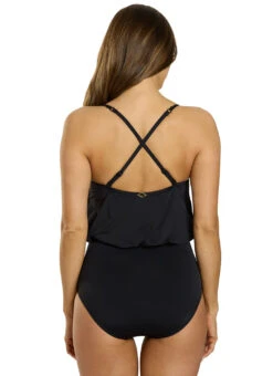 Jantzen Women's Solid Katrina Blouson One Piece Swimsuit -Swimming Equipment Shop 8669965385896 black 3a