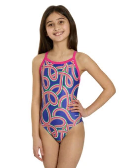 Sporti HydroLast Ultra Glow Thin Strap One Piece Swimsuit Youth (22-28) -Swimming Equipment Shop 8696711250088 electricblue