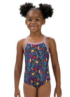 Dolfin Girls' Little Fish Print One Piece Swimsuit (Toddler, Little Kid)