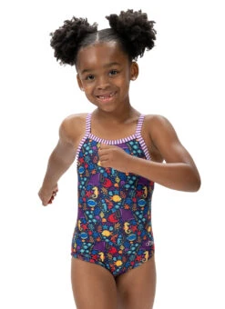 Dolfin Girls' Little Fish Print One Piece Swimsuit (Toddler, Little Kid) -Swimming Equipment Shop 8713444982952 littlefish 2a