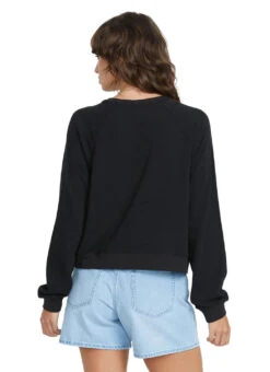 Volcom Women's Solid Lil Frenchie Long Sleeve Raglan Pullover -Swimming Equipment Shop 8819783434408 black 3a