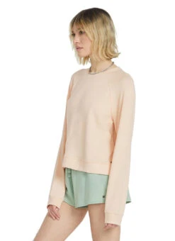 Volcom Women's Solid Lil Frenchie Long Sleeve Raglan Pullover -Swimming Equipment Shop 8819783434408 champagnegold 2a