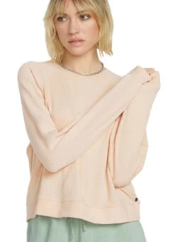 Volcom Women's Solid Lil Frenchie Long Sleeve Raglan Pullover -Swimming Equipment Shop 8819783434408 champagnegold 4a