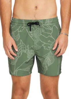 Volcom Men's Lido Print 16" Swim Trunks -Swimming Equipment Shop 8819806961832 lightolive 1a