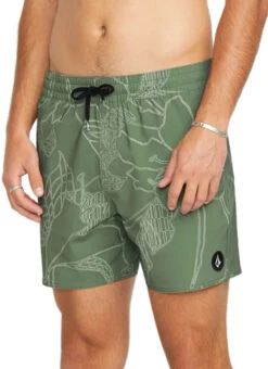 Volcom Men's Lido Print 16" Swim Trunks -Swimming Equipment Shop 8819806961832 lightolive 2a